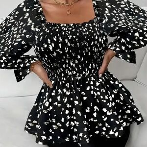 Black and White Smocked Blouse